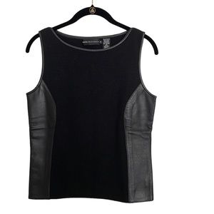 Vintage Dana Buchman Black Merino Wool & Leather Sleeveless Shell Top Size S